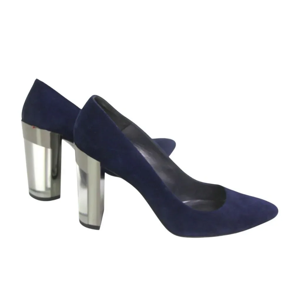 Stuart Weitzman BLUE REAL LEATHER SUEDE POINTED HIGH HEEL CLASSIC PUMP SHOES 8.5